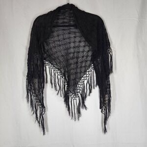Whimsigoth Fringe Tassel Scarf Black Embroidered Tie Hip Wrap 62in Length